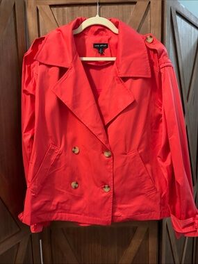 LANE BRYANT Bright Coral Double-Breasted Trench Coat SIZE 1X